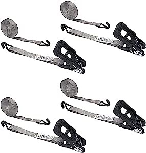 US Cargo Control Rubber Coated Ratchet Straps with Vinyl Coated Wire Hook Ends, 1 X 20 Ratchet Tie Down Straps for Cargo Securement and More, 4 Pack