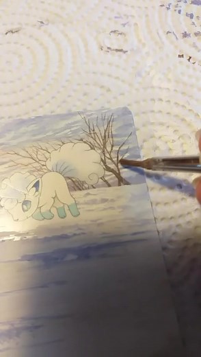Alolan Vulpix for this winter #pokemon #pokemoncards #pkmn #vulpix #alolanvulpix #paintedpokemoncard #alteredpokemoncards #painting #fyp