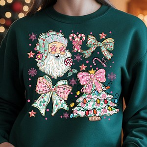 Santa Claus con decorazioni natalizie floreali in stile preppy PNG: luci natalizie retrò in stile vintage con bastoncini di zucchero (download digitale) - Etsy Italia