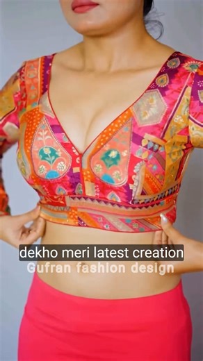 Latest Deep V Neck Blouse Design ✂️ | Stylish Printed Blouse Cutting & Stitching #shorts #viral