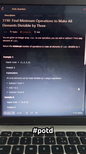 3190. Find Minimum Operations to Make All Elements Divisible by Three #leetcode #potd #coding #java
