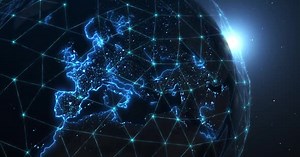 Global digital interconnection network, worldwide communication over the European continent.