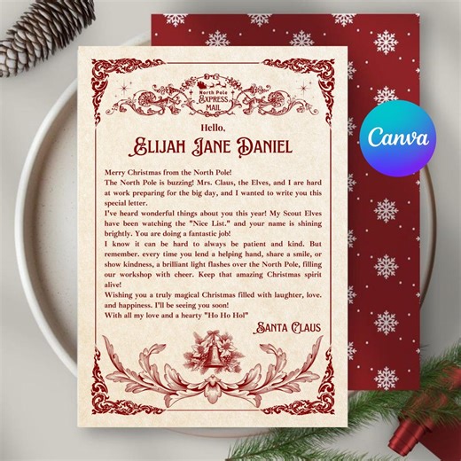 Editable Santa Letter Template, Personalized Letter From Santa Claus, Christmas Eve Printable, North Pole Mail for Kids, Holiday Magic Gift - Etsy