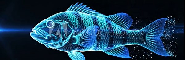 Holographic Anabas testudineus Animation – Realistic Natural Movement with Clean Black Background, High Detail Futuristic
