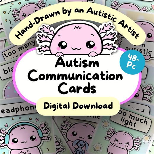 Axolotl Communication Cards, Kawaii Autism Lanyard Kit, Autistic Adult Aid, ADHD Printable, Invisible Disabilities PDF, SPED Teacher Tools - Etsy