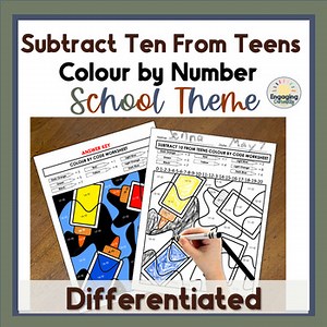 Ten Less Color-by-Code Differentiated Math Worksheets | Back-to-School Supplies