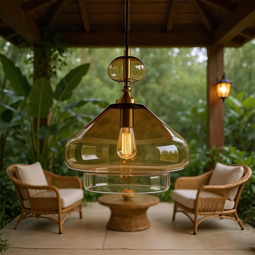 Amber Glass Pendant Light – Handblown Modern Ceiling Lamp With Brass Fitting, Retro Dome Shade for Porch or Living Room - Etsy