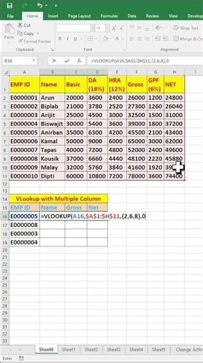 Use VLookup Function with multiple columns