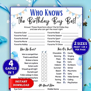Who Knows the Birthday Boy Best, Printable Birthday Party Game, Birthday Boy Game, Would He Rather, Birthday Trivia Game for Boys - Etsy