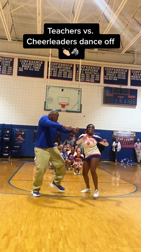 WHS Teachers/Staff vs. Cheerleaders dance off. Who won?? 🐺 #peprally #highschool #homecoming #hoco #danceoff #teachersoftiktok #cheerleader #fyp