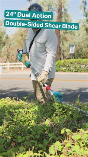 11K views · 64 reactions | The 40V max XGT® 24" Articulating Pole Hedge Trimmer (GNU01) has a commercial-grade design featuring 24" double-sided blades with 115° of working range for trimming of overhead and low-lying hedges. #makitausa #makitatools #makitaxgt | Makita Tools USA | Facebook