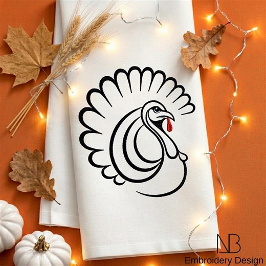 Stylized Outline Turkey Embroidery Design, Thanksgiving Pes Files 10 Sizes - Etsy