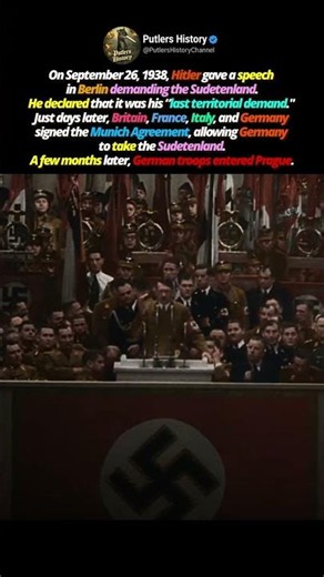 September 1938: Hitler’s Sudetenland Speech #shorts #history #ww2