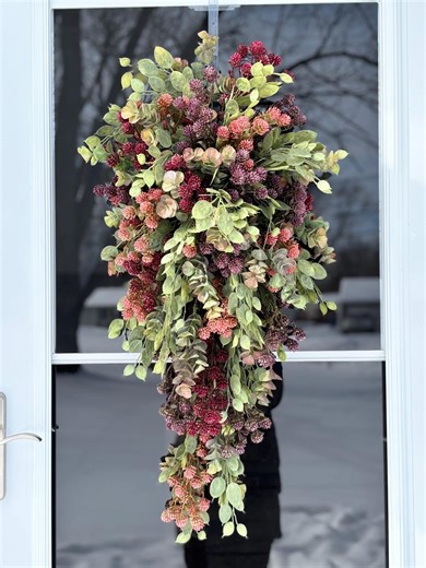 Handcrafted Farmhouse Floral Swag, Faux Greenery Teardrop Wreath - Etsy