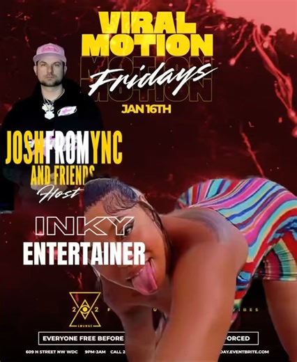 Dakari Wooten on Instagram: "🎶 @JoshFromYNC & Friends Are INVADING #ViralMotionFridays-This Friday Night @iloveinky @mystiquepgh @202LoungeDC @202LoungeDC- Doors Open @9pm-3am! 609 H Street NW WDC 📸 Partake In Our Signature FREE LEMON 🍋 DROP Shots Til 11pm🤭 1/16/25🎵 😁Happy Hour Vibes From 9pm-12am $5 Shots 🥃, $12 Select Premium 🥂, $35 Premium Hookah 💨 & Discounted Select Food Items 👏🏽 $400+ Premium Bottles🍾 & $250 Moët Rose🌹& Live Entertainers 💦 & Our Kitchen Is Open All Night 🌮🍗