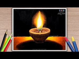 How to Draw Lamp | Easy Diya Drawing for Diwali, Navratri | Oil Pastel Realistic Diya Painting