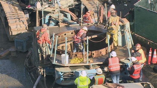 Crews dig deep hole in Waterfront Park to put new Burnside Bridge design to the test