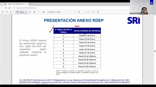 Esta fue una capacitación técnica sobre el Anexo de Relación de Dependencia (RDP) bajo retenciones en la fuente, organizada por la Federación Nacional de Contadores del Ecuador en colaboración con el Servicio de Rentas Internas (SRI). La ingeniera Mónica Haro Nazatti del SRI presentó una revisión completa de los requisitos legales y técnicos para la presentación del anexo, explicando la obligación de todos los empleadores de reportar información sobre retenciones de impuesto a la renta de sus tr