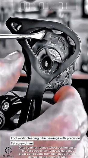 Tool work: cleaning bike bearings with precision flat screwdriver