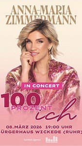 Ihr Lieben das Jahr neigt sich dem Ende zu und ich habe gleich großartige Neuigkeiten für 2026 für euch! Am 08.03.2026 spiele ich ein Konzert für euch. Ganz unter dem Motto: 100 % ich. 😍 📍 Bürgerhaus Wickede (Ruhr) 🕢 19:00 Uhr Tickets gibt es ab sofort über den Link in meiner Bio!! 🥰 Ich kann es kaum erwarten, diesen Abend mit euch zu teilen.😍 Wer ist dabei?🥳 | Anna-Maria Zimmermann
