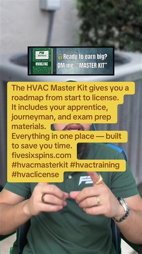 The HVAC Master Kit gives you a roadmap from start to license. It includes your apprentice, journeyman, and exam prep materials. Everything in one place — built to save you time. fivesixspins.com #hvacmasterkit #hvactraining #hvaclicense