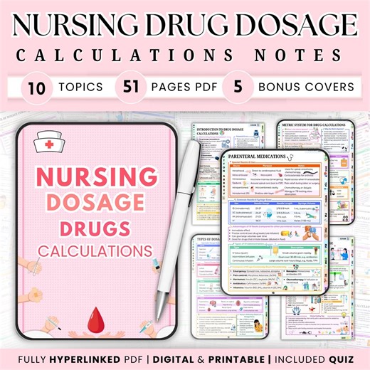 Nursing Drug Dosage Calculations Notes Hyperlinked, Bonus Covers, Medical Dosage Guide, Dosage Calculation Help, Nursing Study Resource - Etsy UK