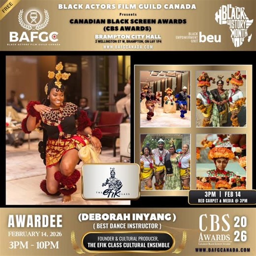 🎉 Congratulations to the CBS Awards 2026 Winners! 🎉 We proudly celebrate the incredible creatives, performers, storytellers, and community leaders recognized at the 2026 Canadian Black Screen Awards (CBS Awards). Your work, excellence, and impact continue to shape culture and elevate Black voices across Canada. Presented annually by the Black Actors and Film Guild Canada (BAFGC), the CBS Awards take place as part of the Guild’s Annual Convention during Black History Month, creating a national 