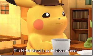 Detective Pikachu Shows More Of Its Coffee-Drinking Mouth-Running Pikachu And XL amiibo