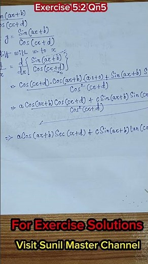 Class 12 Maths Ch 05 Differentiation Exercise 5.2 Qn 5 Solution | Ex 5.2 Qn5 | Class 12 Qn5 Ex 5.2 |