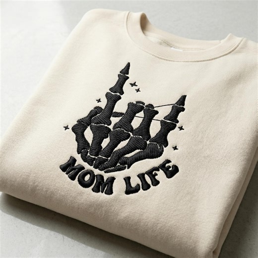 Mom Life Skeleton Hand Embroidery Design, Spooky Mama Halloween Machine File (digital Download) - Etsy