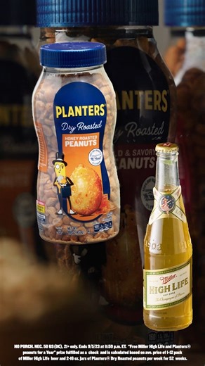 Beer, peanuts, AND free stuff?? Say no more. Visit matchmadeinthehighlife.com and enter for a chance to win merch and free @millerhighlife and Planters® peanuts for a Year! See rules at the link in bio. | Mr. Peanut