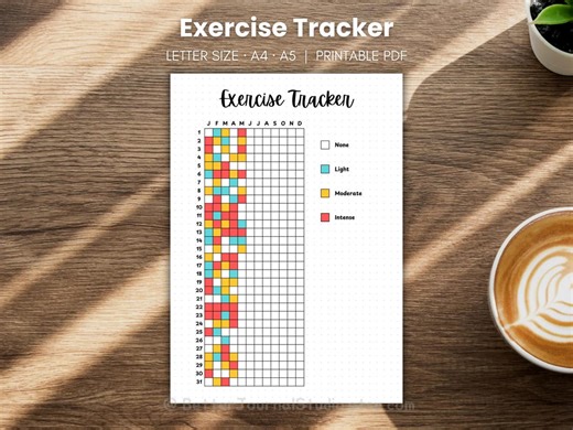 Yearly Exercise Tracker | Year-in-pixels Fitness Log Printable Bullet Journal Page (PDF A5, A4, US Letter Size) - Etsy