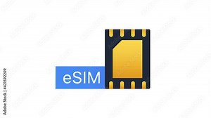 eSIM Embedded SIM card icon symbol concept. new chip mobile cellular communication technology. Motion graphics.
