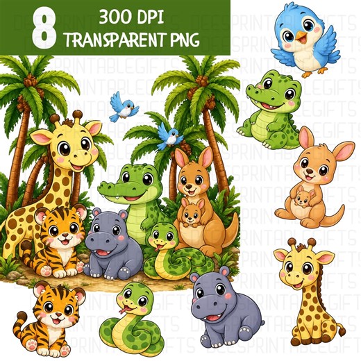 Zoo Animals Clipart PNG, Zoo Wildlife Graphics for Kids, Jungle Safari Animal Clipart - Etsy
