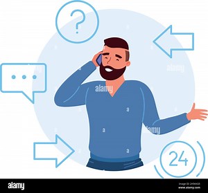Customer talking phone. Man calling in client service support, vector illustration isolated on white background Stock Vector Image & Art - Alamy