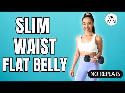 Slim Waist & Flatter Belly | Standing 25 Min Full Body + Core Dumbbell (No Repeats)