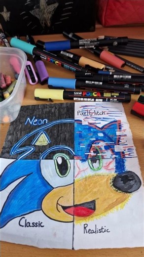 Drawimg Sonic the Hedgehog in 4 different styles! | Pixel Glitch 🦔 #sonic #art #drawing #shorts