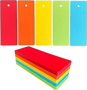 100 Blank Colored Cardstock Bookmarks with Pre-Punched Hole - Bulk Plain Bright Color Bookmarks to Decorate, Gift/Price Tags, School and DIY Projects (5.5" x 2") Made in USA