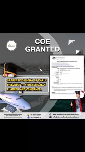 Graduate Diploma of Early Childhood — COE Secured Another important milestone achieved — the Confirmation of Enrolment (COE) has been successfully secured for a student enrolled in the Graduate Diploma of Early Childhood. Choosing the right qualification is about more than admission — it’s about aligning education with long-term professional goals. The Graduate Diploma of Early Childhood is a valuable pathway for those looking to advance their skills, deepen their understanding of child developm