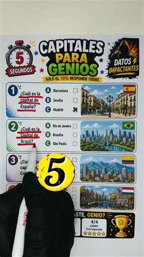👉 ¿Puedes acertar las 5 capitales? Solo los genios lo logran 🧠🌎.