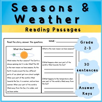Seasons & Weather Worksheets 2nd 3rd Grade Science ELA Literacy Unit