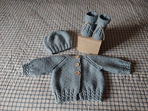 3 Month Set Hand Knitted Bra, Hat and Booties / Knitted Newborn Layette / Knitted Set Size 3 Months / Blue Layette - Etsy