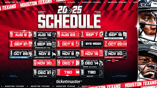 By the Numbers: Houston Texans 2025 Schedule Release
