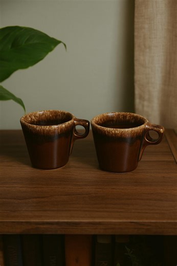 Vintage Hull Brown Drip Glaze Mugs: Mid Century Stoneware, Set of 2 - Etsy