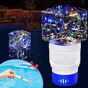Pool Chlorine Floater,Solar Chlorine Floater with Colorful Light,Floating Chlorines Dispenser with Adjustable Release,Large Capacity Chlorines Holder Pool Floaters,Easy Opening Pools Floaters