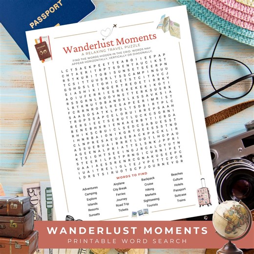 Travel Word Search for Adults and Teens, Vacation Puzzle Game Printable, Bon Voyage Party Activity - Etsy