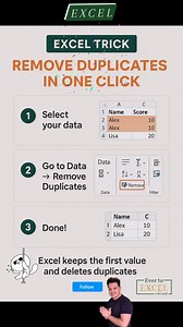 📊 Remove Duplicates in One Click! Excel Tricks 😍💯 #viralreels #excel #exceltips #exceltricks #exceltipsandtricks #ExcelTraining #ExcelTutorial #msexcel #msexceltips #msexceltricks #msexceltraining #msexcelshortcutkeys #excelformula #Microsoft #excel365 #PowerBI #reelsviralシ #viralreelsシ #reelsoftheday #trendingreel #techtips #tipsandtricks #technology #highlightsシ゚ #likeforlikes #computertraining #techhome | Tech Home