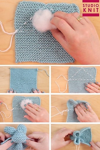 Knit a toy Bunny from a Square from my easy knit stitch pattern! From just a knitted square, you will enjoy making a stuffed softie animal shape of a Bunny. GET KNITTING INSTRUCTIONS https://www.studioknitsf.com/how-to-knit-a-bunny-from-a-square-for-easter/ | Studio Knit