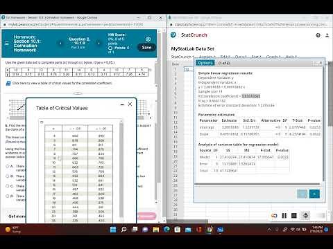 Correlation Using Statcrunch Critical Value Method