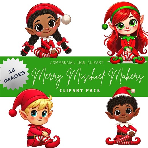 Christmas Elves Clipart: 16 Diverse Holiday PNG Images (digital Download) - Etsy
